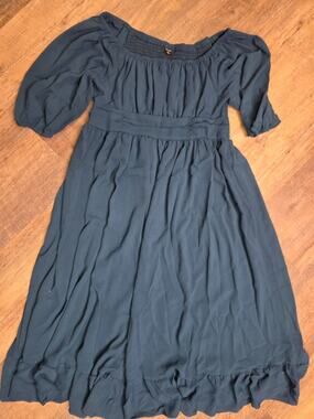 Cicidudu Plus Size 1XL Dress Lake Blue Smocked Off Shoulder Ruffle NWOT